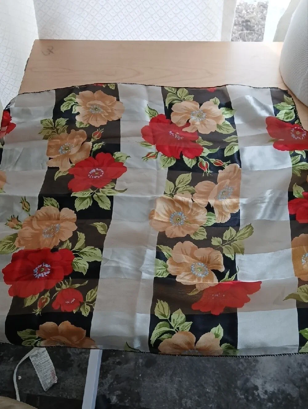 Floral Red Rose Silk Feel Square Scarf in Black, Silver, Gold
